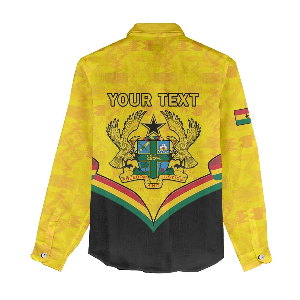 Personalised Ghana Independence Day Women Casual Shirt Coat Of Arms With Kente Pattern - Wonder Print Shop