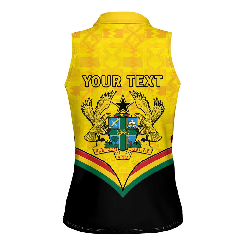Personalised Ghana Independence Day Women Sleeveless Polo Shirt Coat Of Arms With Kente Pattern - Wonder Print Shop