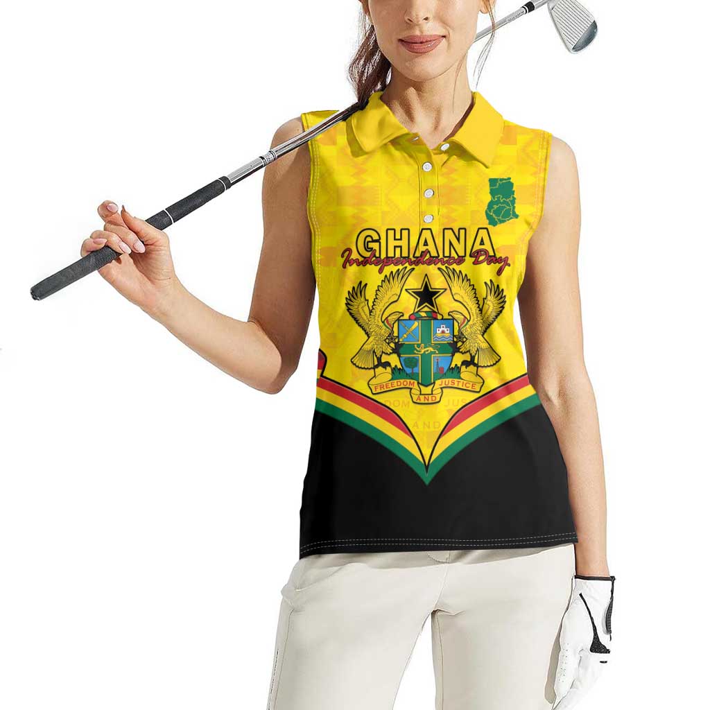 Personalised Ghana Independence Day Women Sleeveless Polo Shirt Coat Of Arms With Kente Pattern - Wonder Print Shop