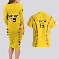 Custom Ghana Football Couples Matching Long Sleeve Bodycon Dress and Hawaiian Shirt Go Black Stars