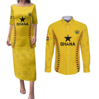 Custom Ghana Football Couples Matching Puletasi and Long Sleeve Button Shirt Go Black Stars