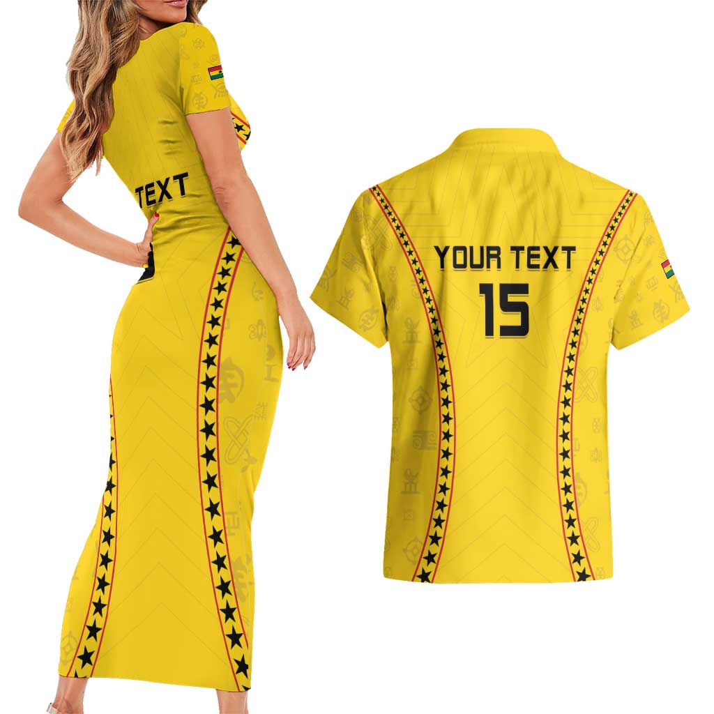 Custom Ghana Football Couples Matching Short Sleeve Bodycon Dress and Hawaiian Shirt Go Black Stars