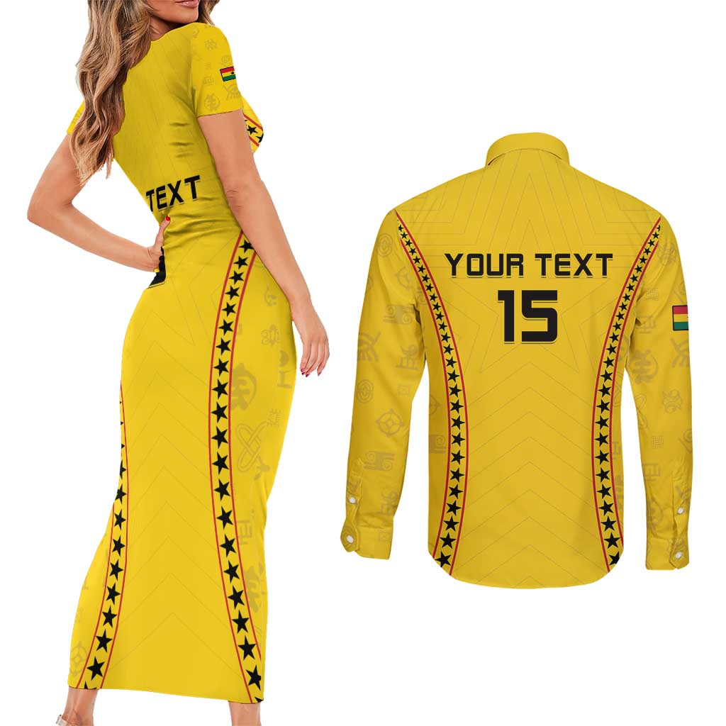 Custom Ghana Football Couples Matching Short Sleeve Bodycon Dress and Long Sleeve Button Shirt Go Black Stars