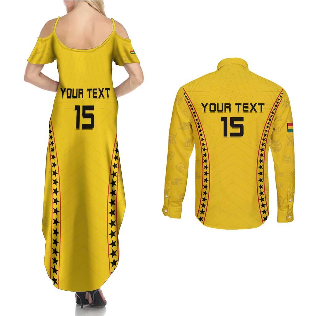Custom Ghana Football Couples Matching Summer Maxi Dress and Long Sleeve Button Shirt Go Black Stars