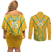 Custom South Africa Soccer Couples Matching Off Shoulder Short Dress and Long Sleeve Button Shirt Go Bafana Bafana