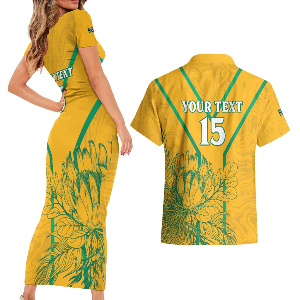 Custom South Africa Soccer Couples Matching Short Sleeve Bodycon Dress and Hawaiian Shirt Go Bafana Bafana