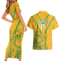 Custom South Africa Soccer Couples Matching Short Sleeve Bodycon Dress and Hawaiian Shirt Go Bafana Bafana