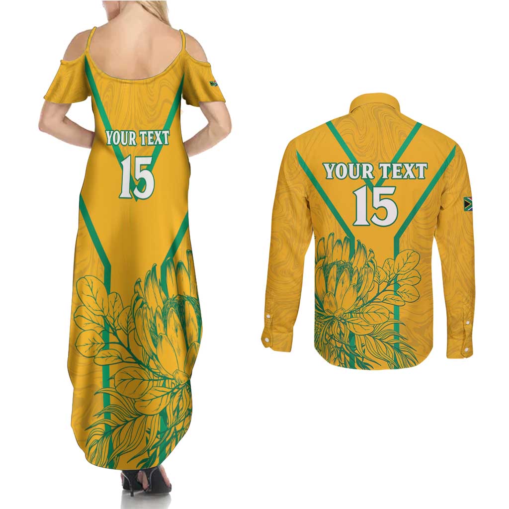 Custom South Africa Soccer Couples Matching Summer Maxi Dress and Long Sleeve Button Shirt Go Bafana Bafana