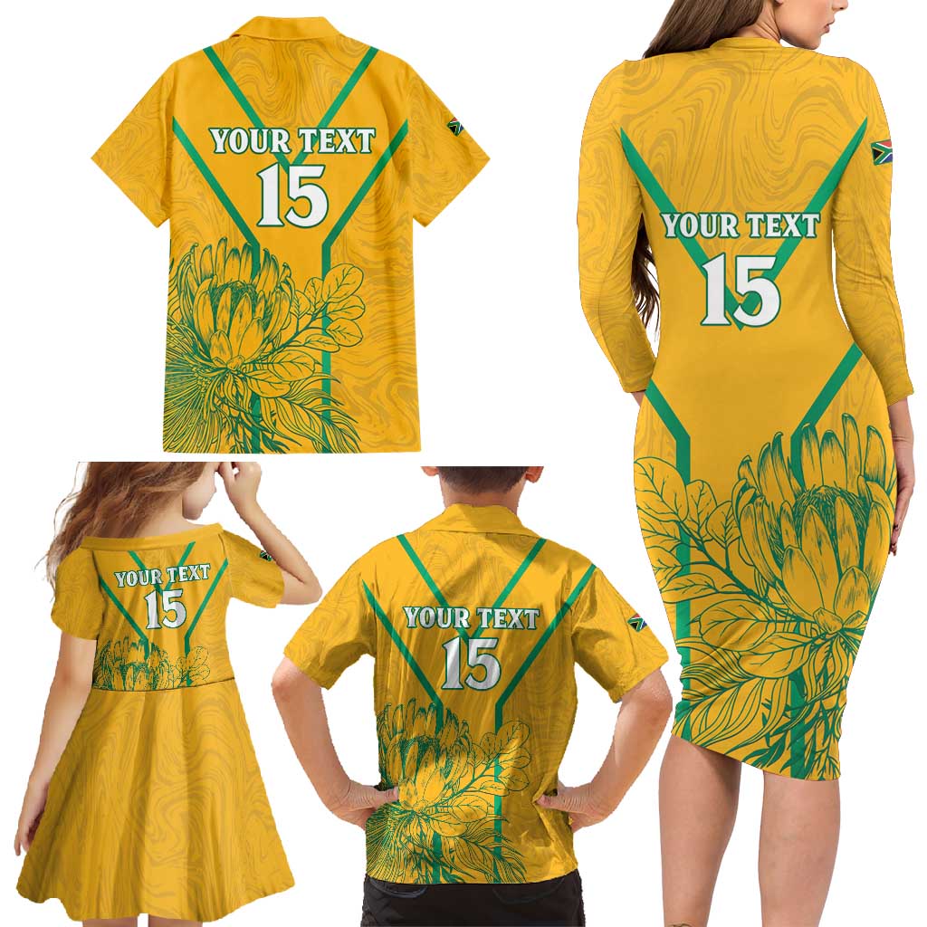 Custom South Africa Soccer Family Matching Long Sleeve Bodycon Dress and Hawaiian Shirt Go Bafana Bafana