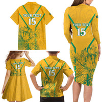 Custom South Africa Soccer Family Matching Long Sleeve Bodycon Dress and Hawaiian Shirt Go Bafana Bafana