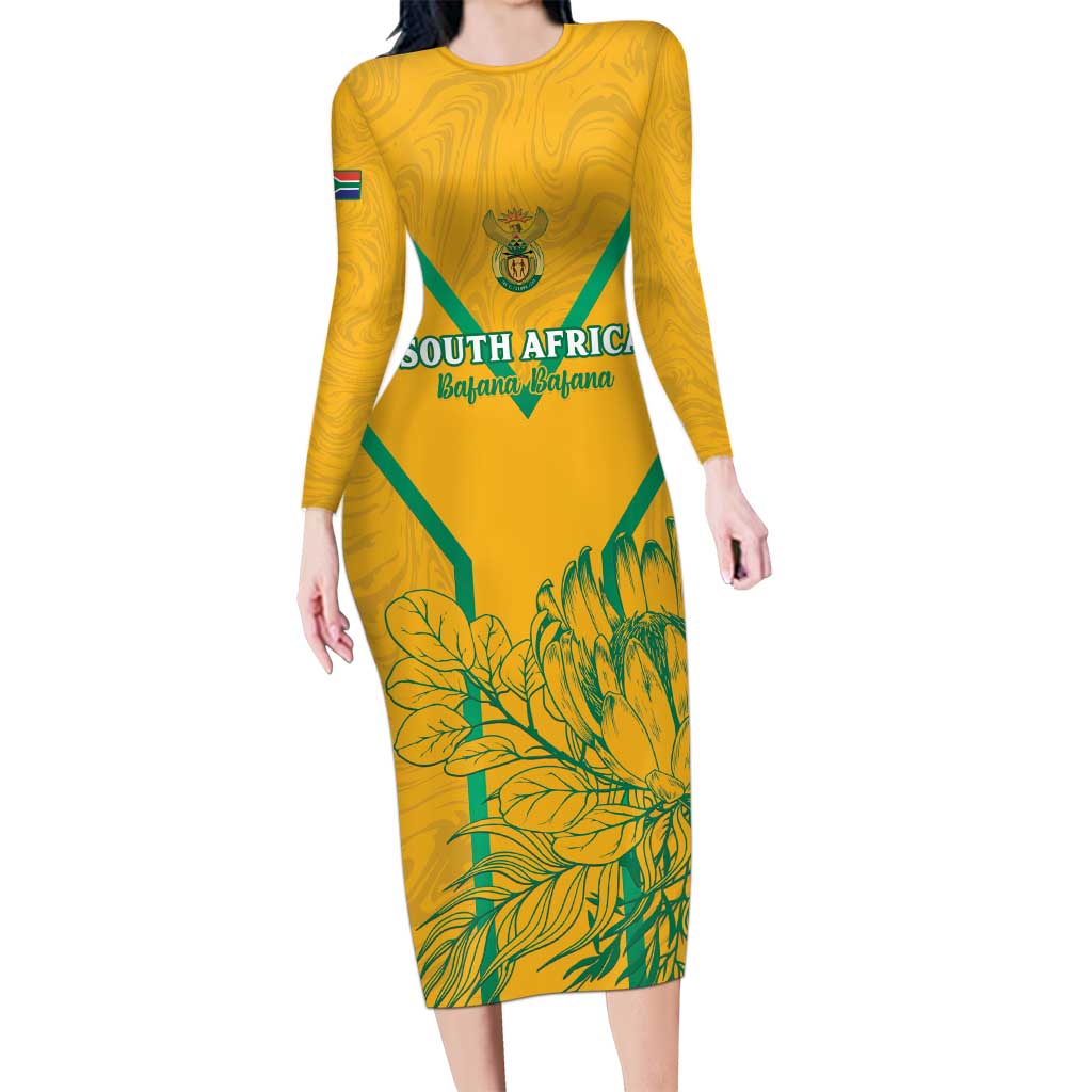 Custom South Africa Soccer Family Matching Long Sleeve Bodycon Dress and Hawaiian Shirt Go Bafana Bafana