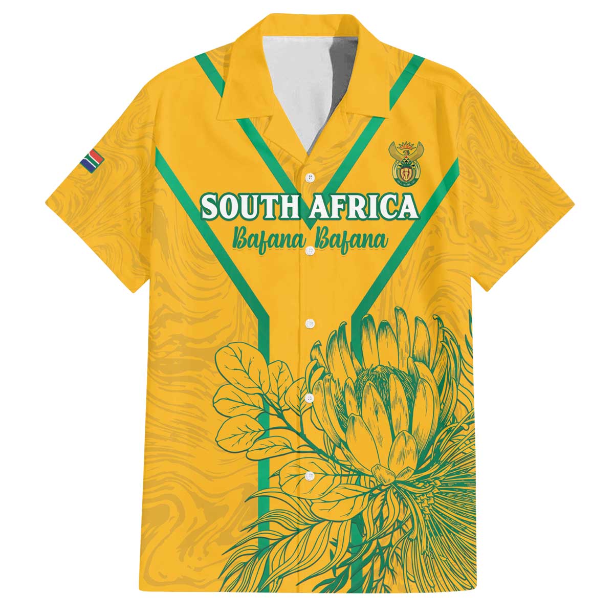 Custom South Africa Soccer Family Matching Off The Shoulder Long Sleeve Dress and Hawaiian Shirt Go Bafana Bafana