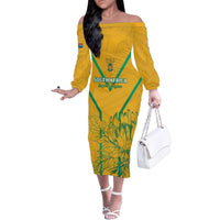 Custom South Africa Soccer Family Matching Off The Shoulder Long Sleeve Dress and Hawaiian Shirt Go Bafana Bafana