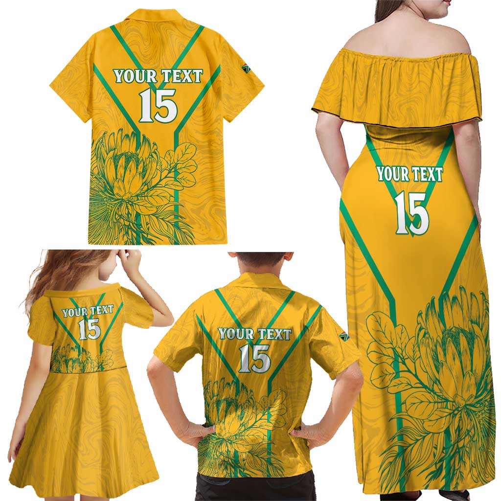 Custom South Africa Soccer Family Matching Off Shoulder Maxi Dress and Hawaiian Shirt Go Bafana Bafana