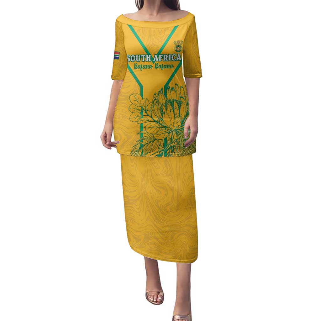 Custom South Africa Soccer Family Matching Puletasi and Hawaiian Shirt Go Bafana Bafana