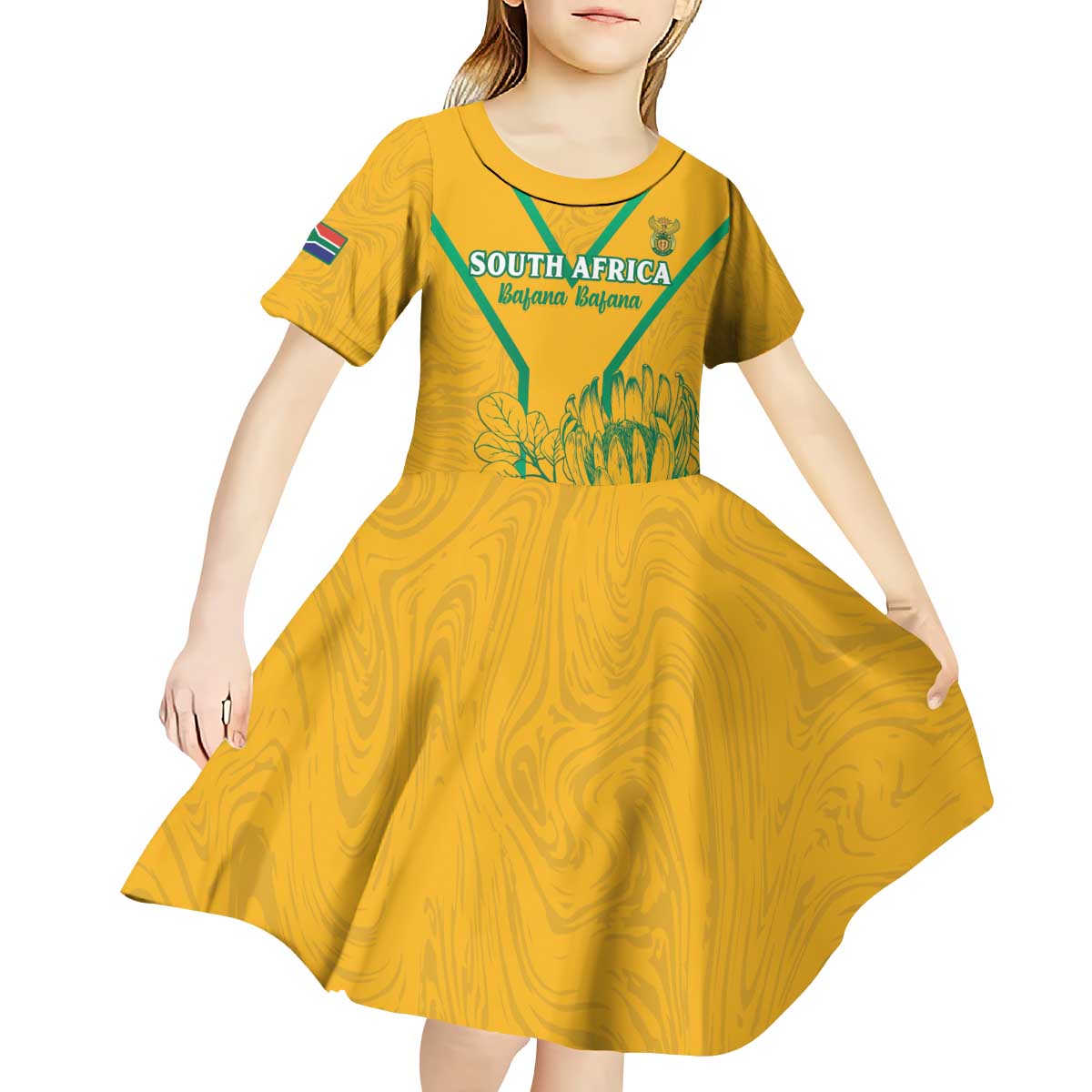 Custom South Africa Soccer Kid Short Sleeve Dress Go Bafana Bafana