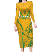 Custom South Africa Soccer Long Sleeve Bodycon Dress Go Bafana Bafana