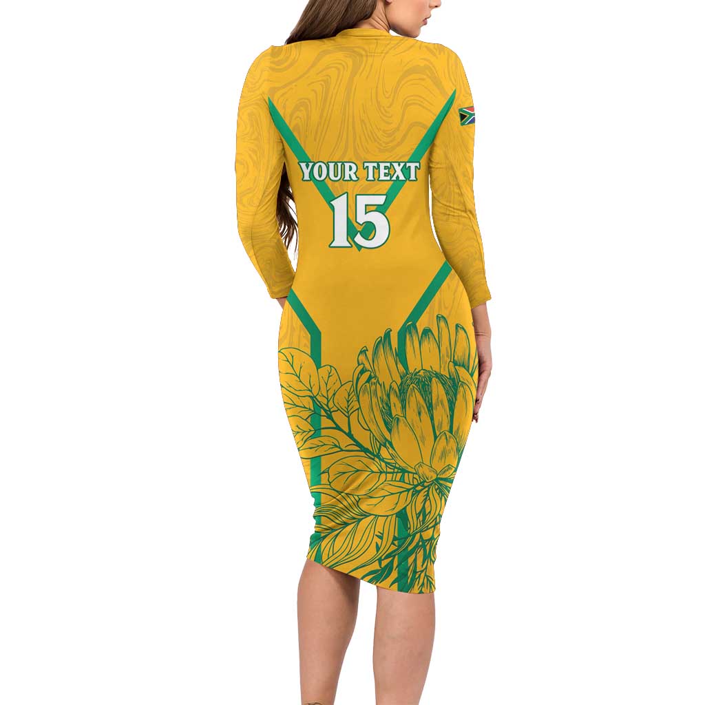 Custom South Africa Soccer Long Sleeve Bodycon Dress Go Bafana Bafana