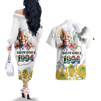 Happy South Africa Freedom Day Couples Matching Off The Shoulder Long Sleeve Dress and Hawaiian Shirt Nelson Mandela With Protea