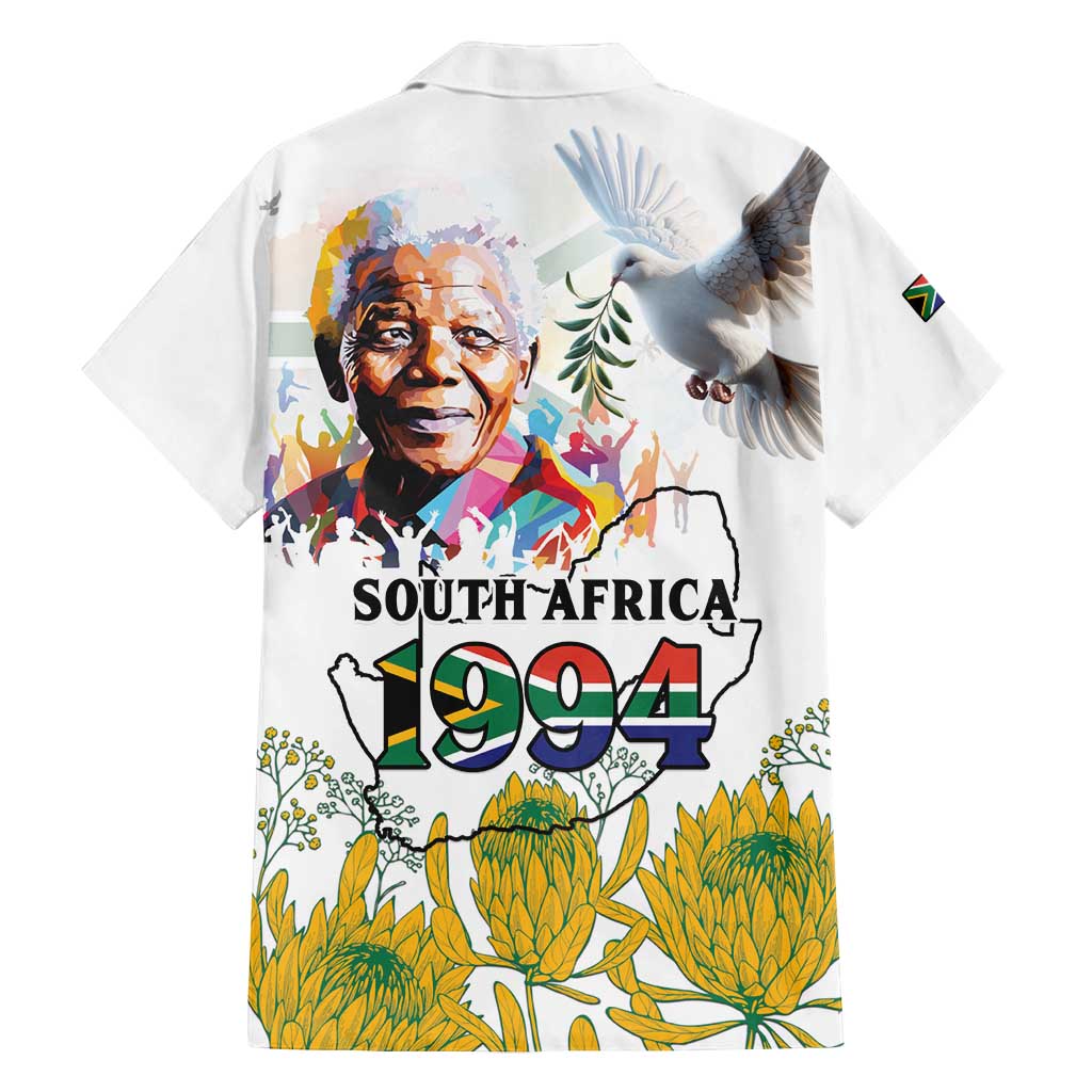 Happy South Africa Freedom Day Family Matching Long Sleeve Bodycon Dress and Hawaiian Shirt Nelson Mandela With Protea