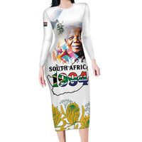 Happy South Africa Freedom Day Family Matching Long Sleeve Bodycon Dress and Hawaiian Shirt Nelson Mandela With Protea