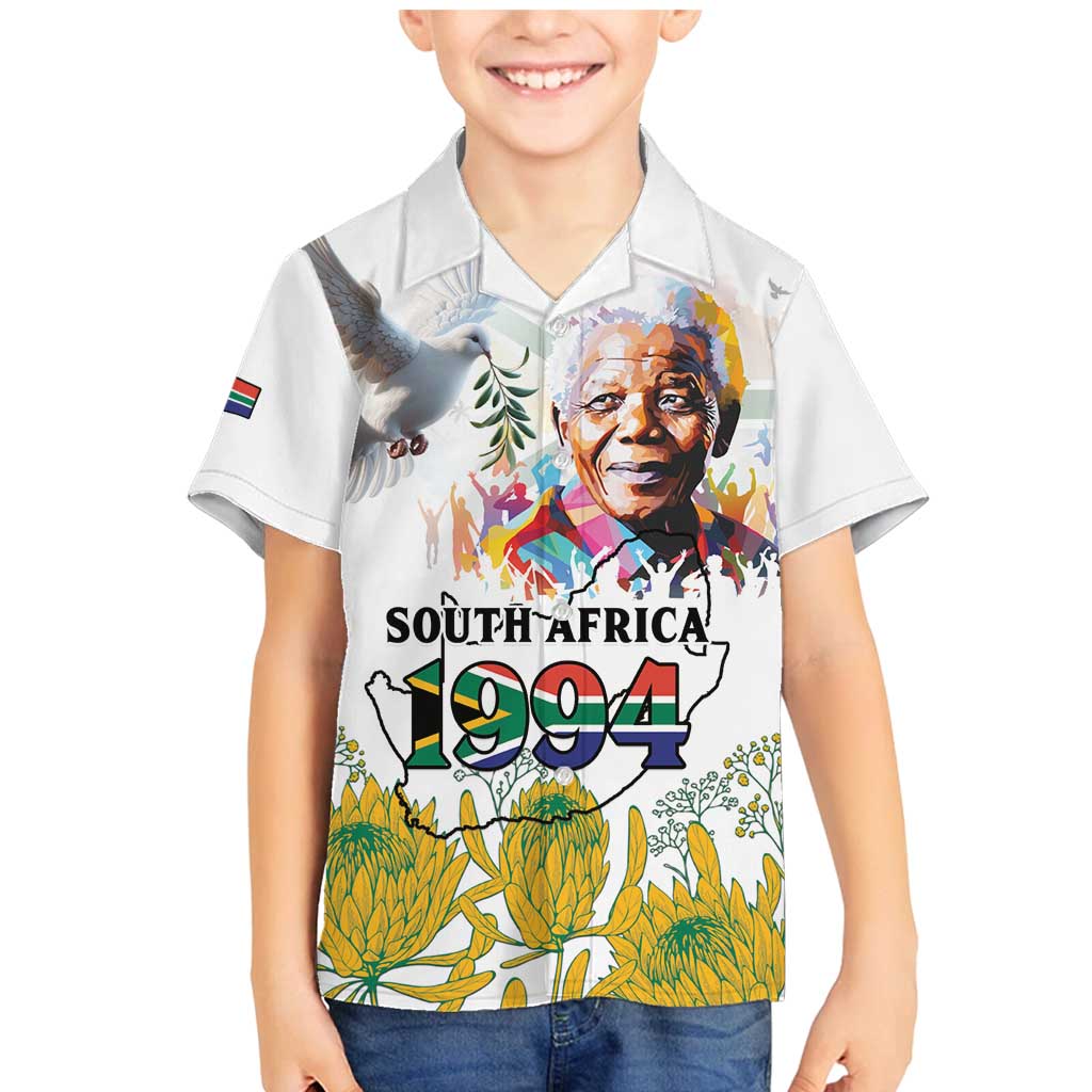 Happy South Africa Freedom Day Family Matching Mermaid Dress and Hawaiian Shirt Nelson Mandela With Protea