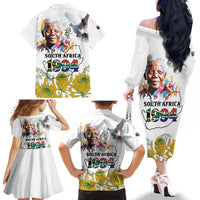 Happy South Africa Freedom Day Family Matching Off The Shoulder Long Sleeve Dress and Hawaiian Shirt Nelson Mandela With Protea