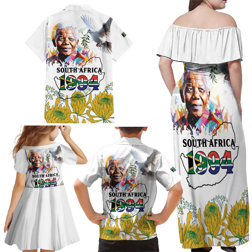 Happy South Africa Freedom Day Family Matching Off Shoulder Maxi Dress and Hawaiian Shirt Nelson Mandela With Protea