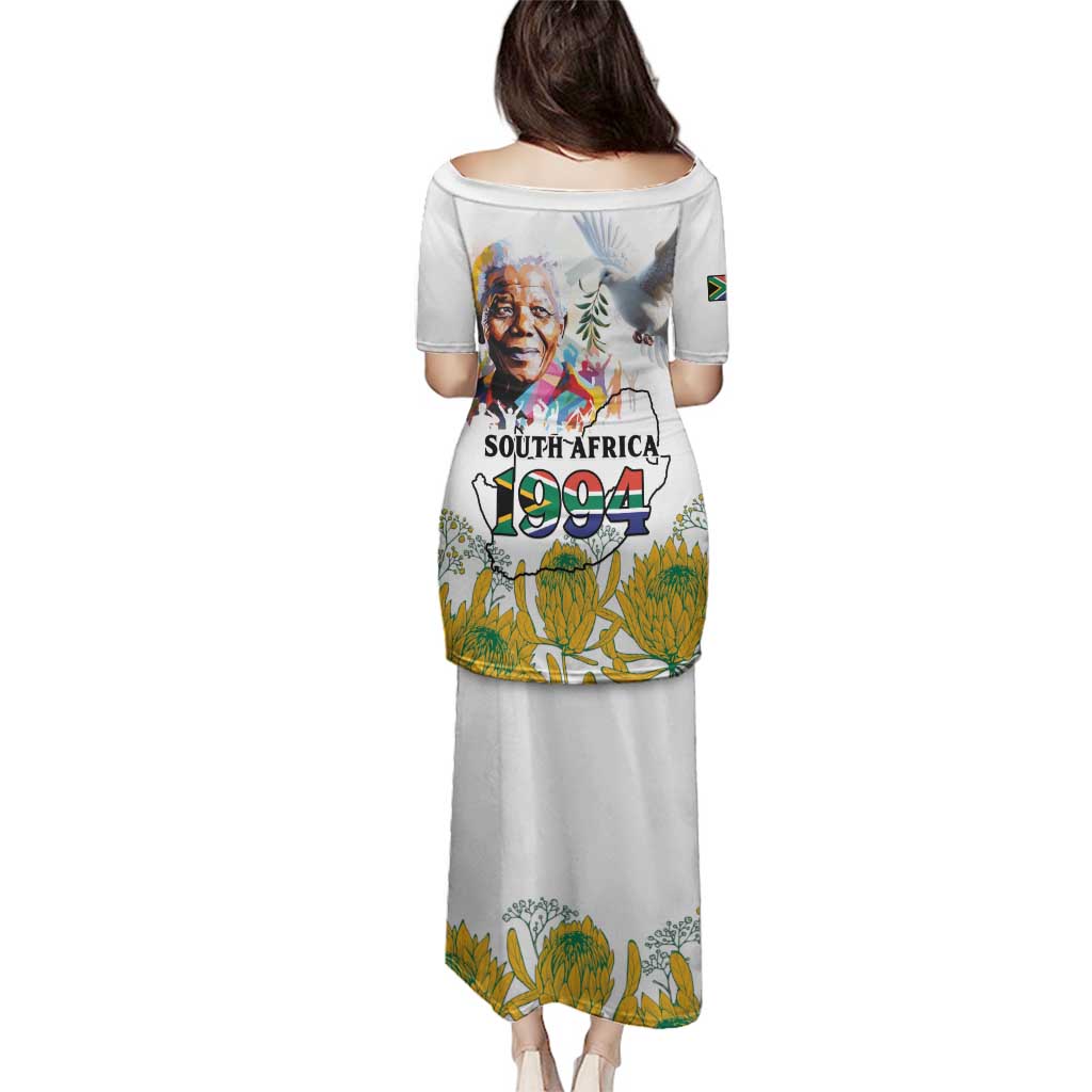 Happy South Africa Freedom Day Family Matching Puletasi and Hawaiian Shirt Nelson Mandela With Protea