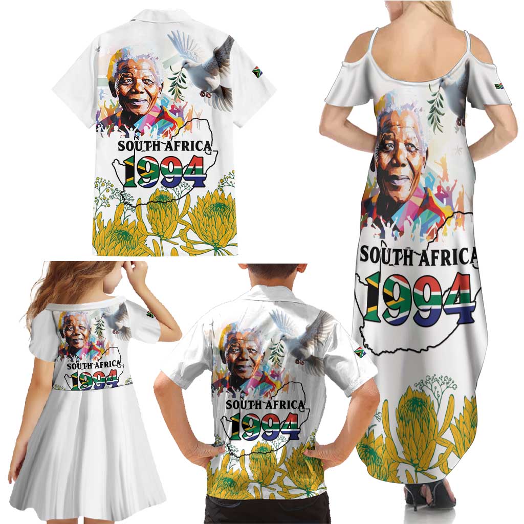 Happy South Africa Freedom Day Family Matching Summer Maxi Dress and Hawaiian Shirt Nelson Mandela With Protea