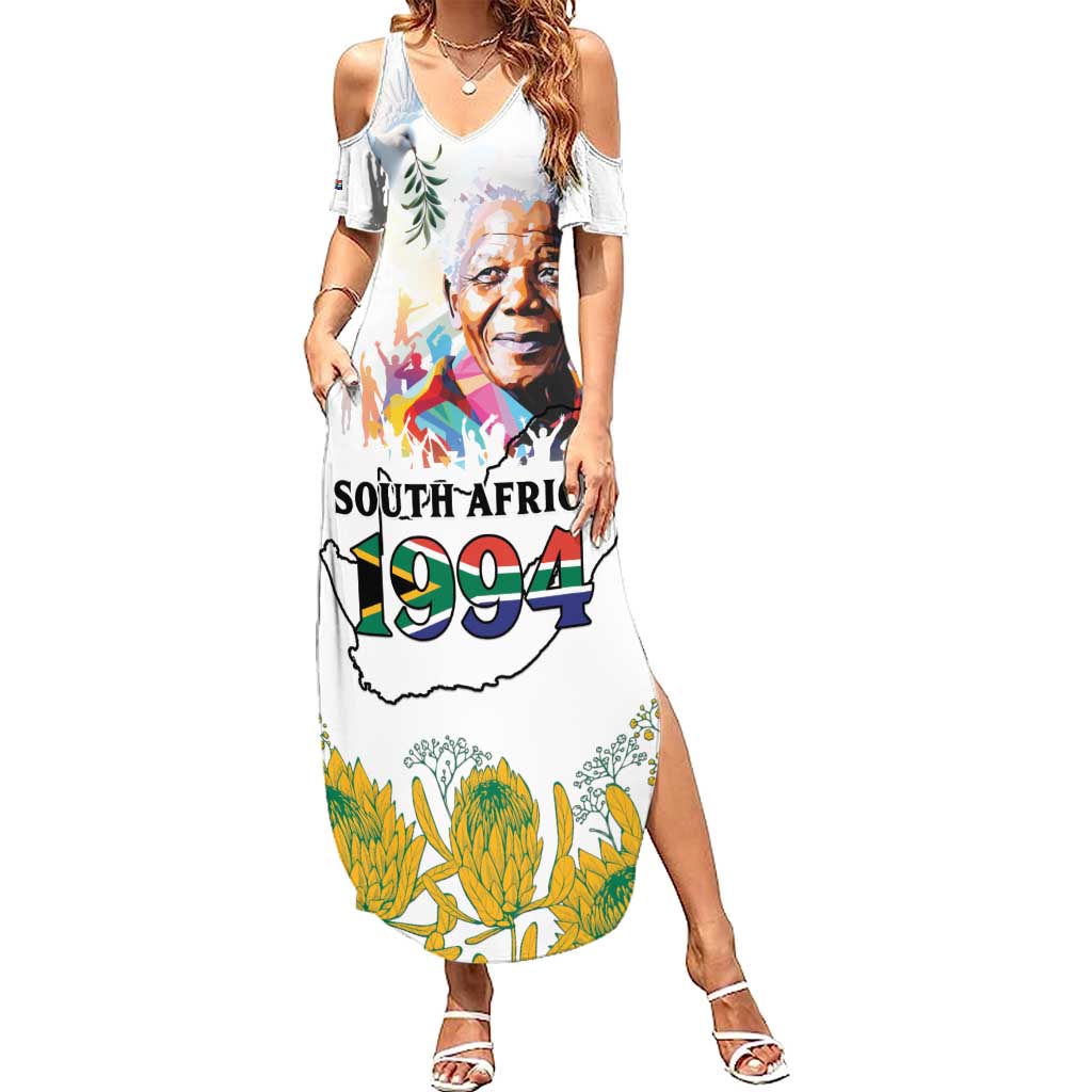 Happy South Africa Freedom Day Family Matching Summer Maxi Dress and Hawaiian Shirt Nelson Mandela With Protea