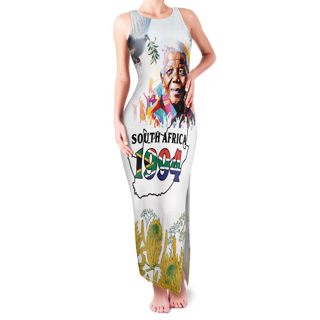 Happy South Africa Freedom Day Family Matching Tank Maxi Dress and Hawaiian Shirt Nelson Mandela With Protea