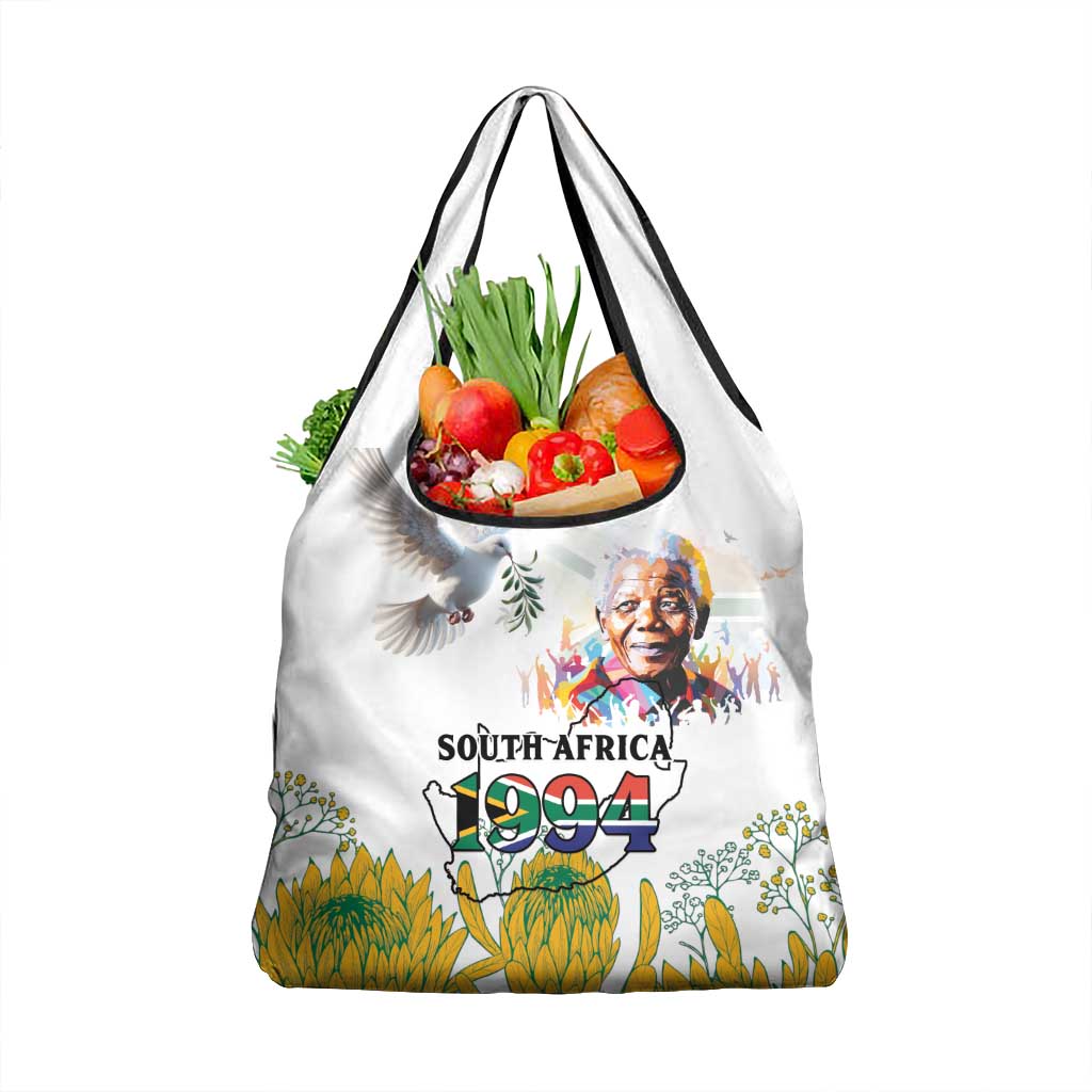 Happy South Africa Freedom Day Grocery Bag Nelson Mandela With Protea