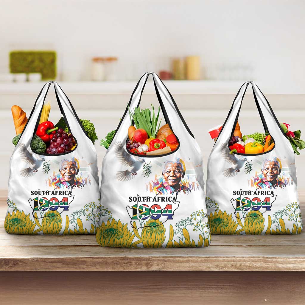 Happy South Africa Freedom Day Grocery Bag Nelson Mandela With Protea