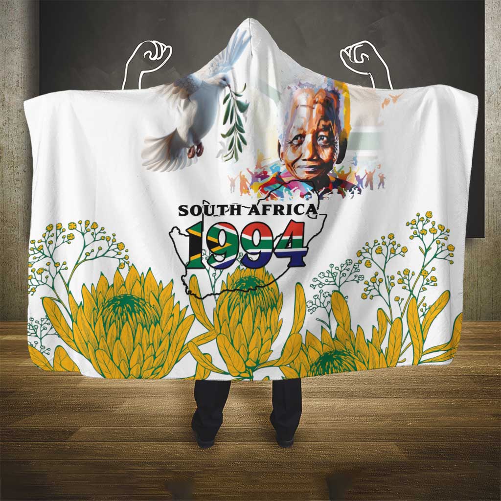 Happy South Africa Freedom Day Hooded Blanket Nelson Mandela With Protea