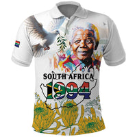 Happy South Africa Freedom Day Polo Shirt Nelson Mandela With Protea