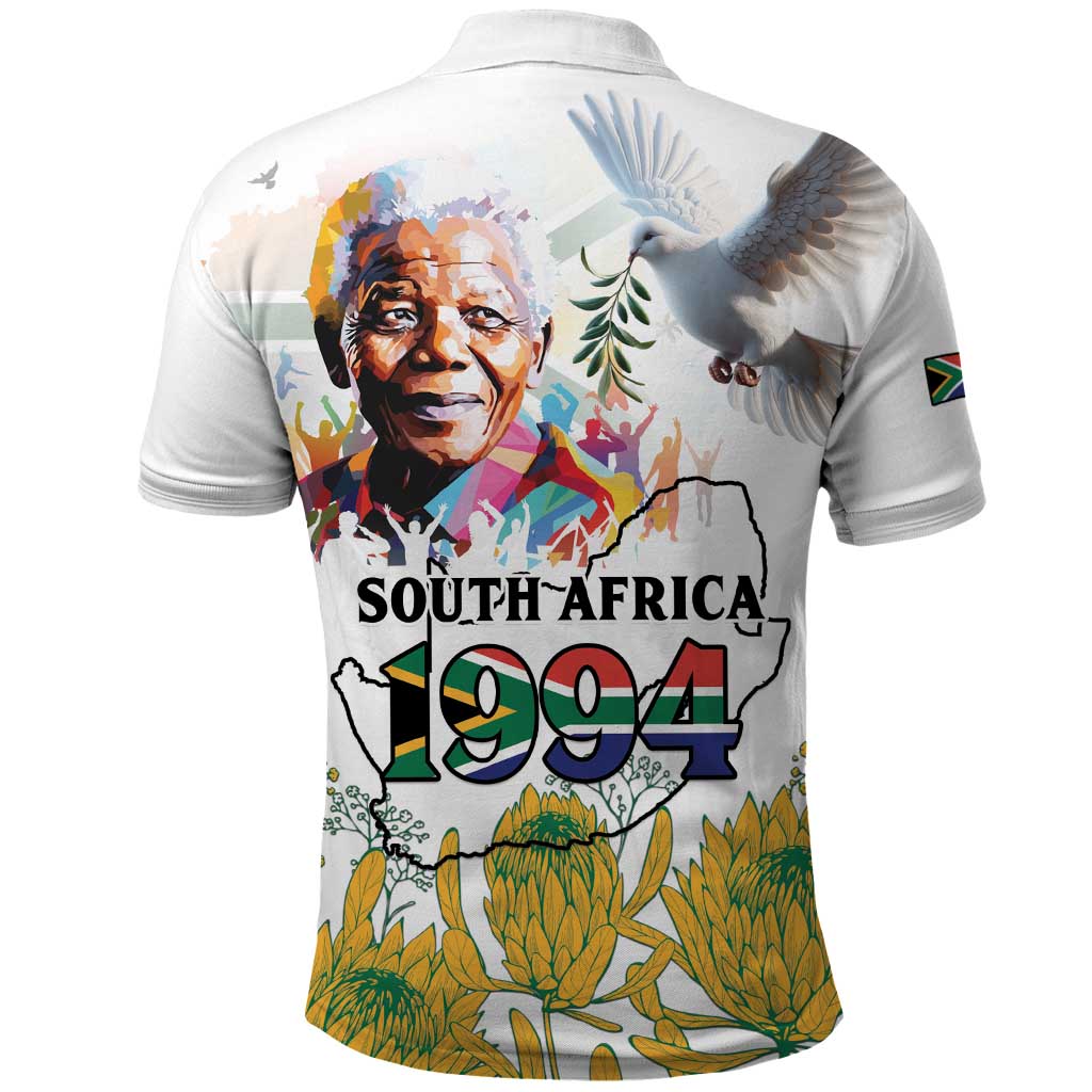 Happy South Africa Freedom Day Polo Shirt Nelson Mandela With Protea