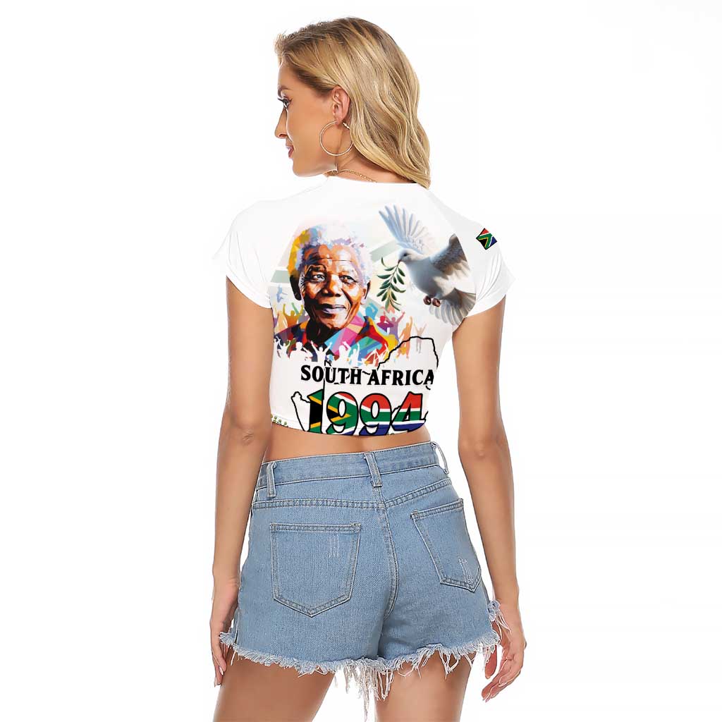 Happy South Africa Freedom Day Raglan Cropped T Shirt Nelson Mandela With Protea