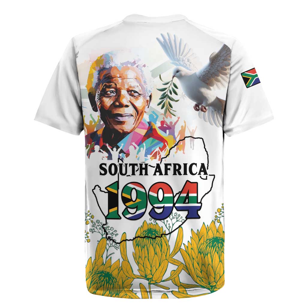 Happy South Africa Freedom Day Rugby Jersey Nelson Mandela With Protea