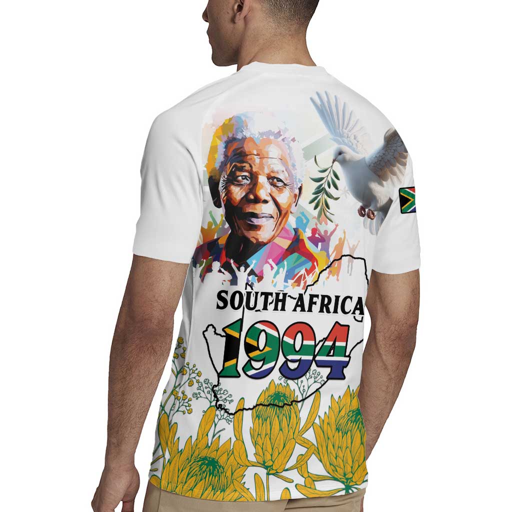 Happy South Africa Freedom Day Rugby Jersey Nelson Mandela With Protea