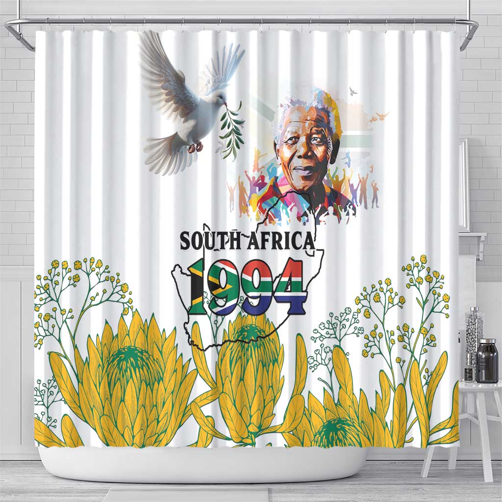 Happy South Africa Freedom Day Shower Curtain Nelson Mandela With Protea