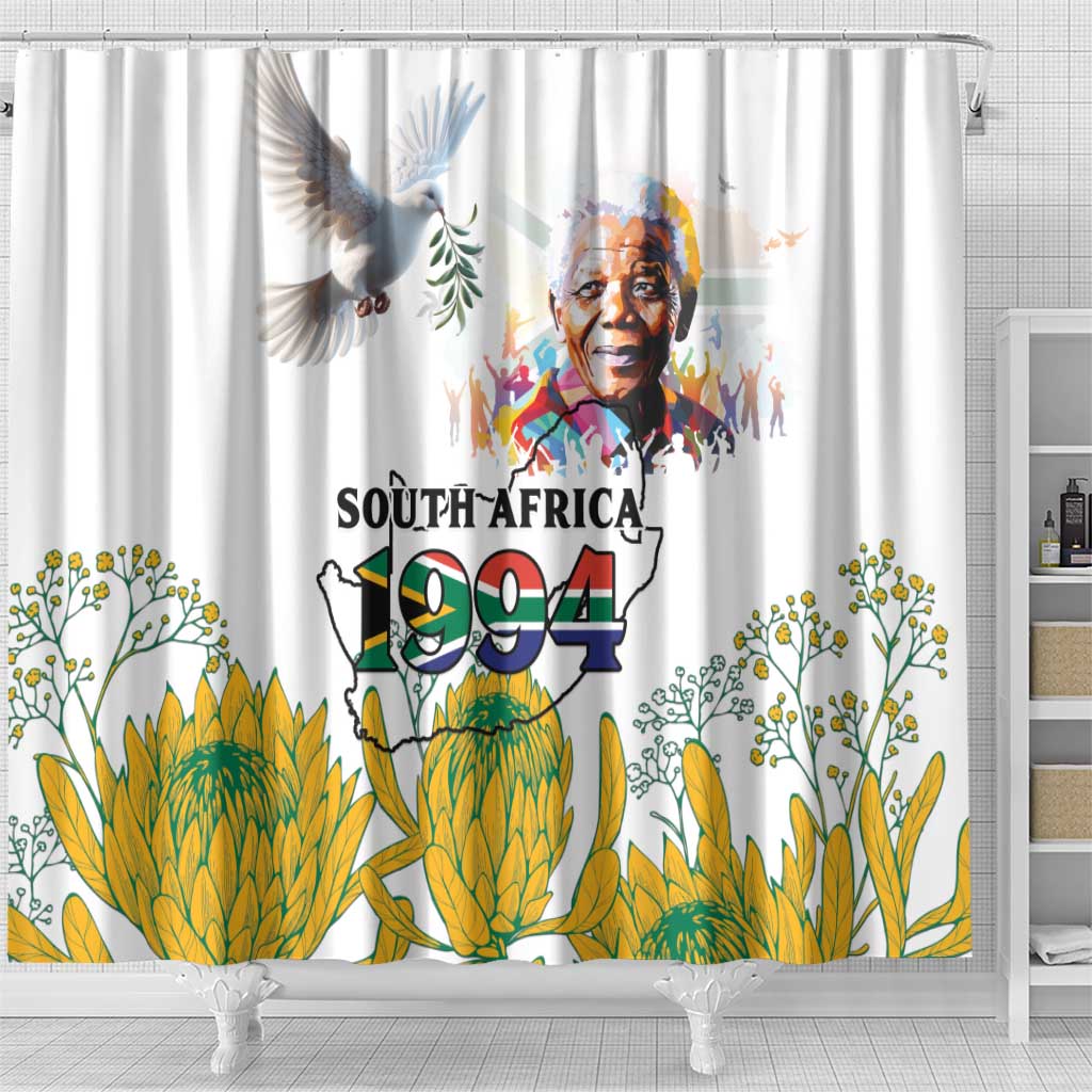 Happy South Africa Freedom Day Shower Curtain Nelson Mandela With Protea