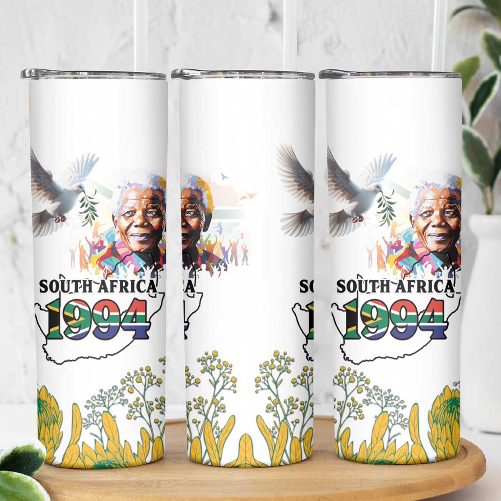 Happy South Africa Freedom Day Skinny Tumbler Nelson Mandela With Protea
