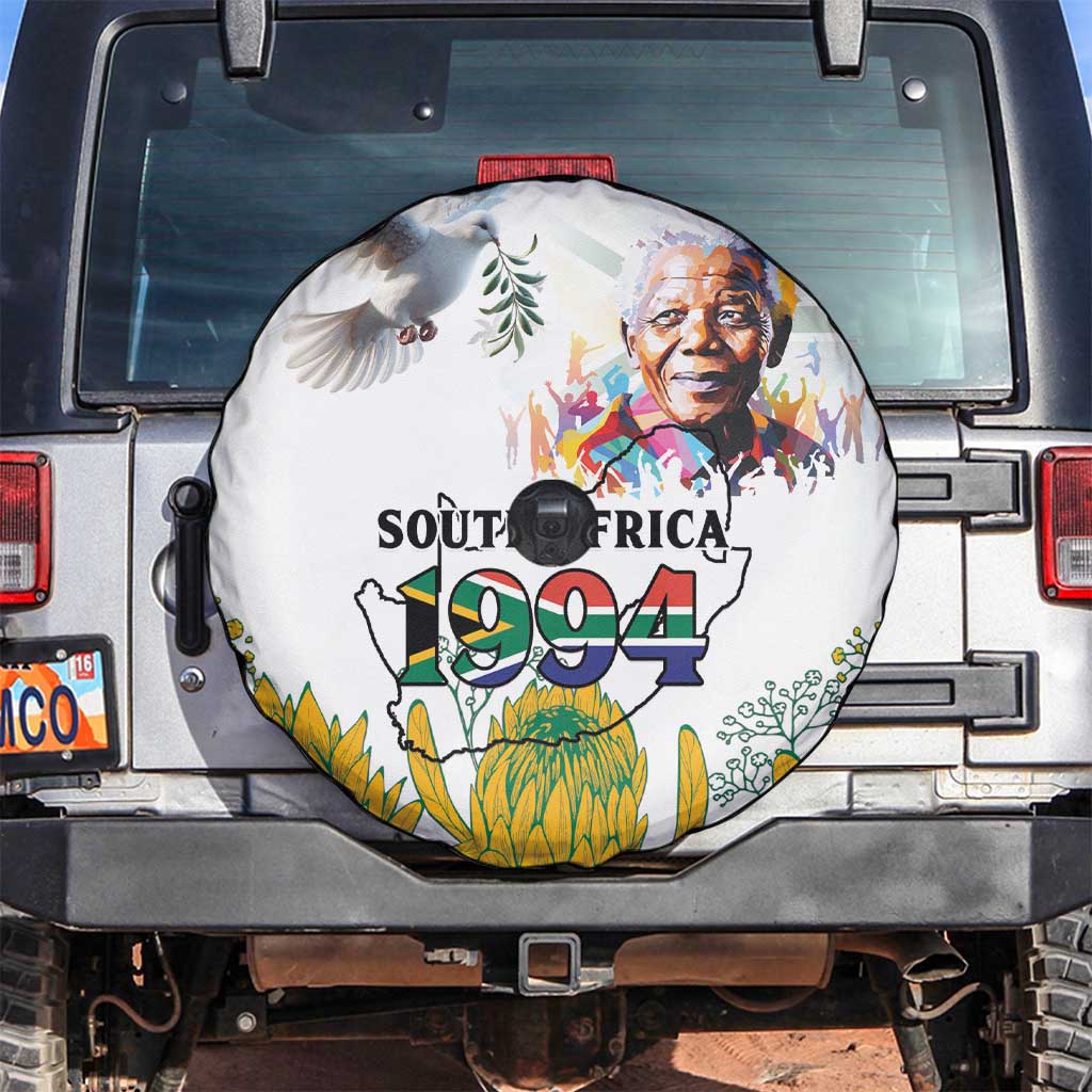 Happy South Africa Freedom Day Spare Tire Cover Nelson Mandela With Protea