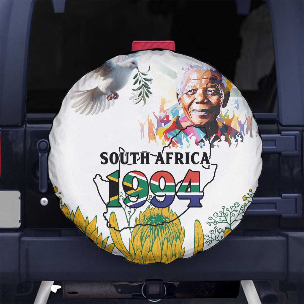 Happy South Africa Freedom Day Spare Tire Cover Nelson Mandela With Protea
