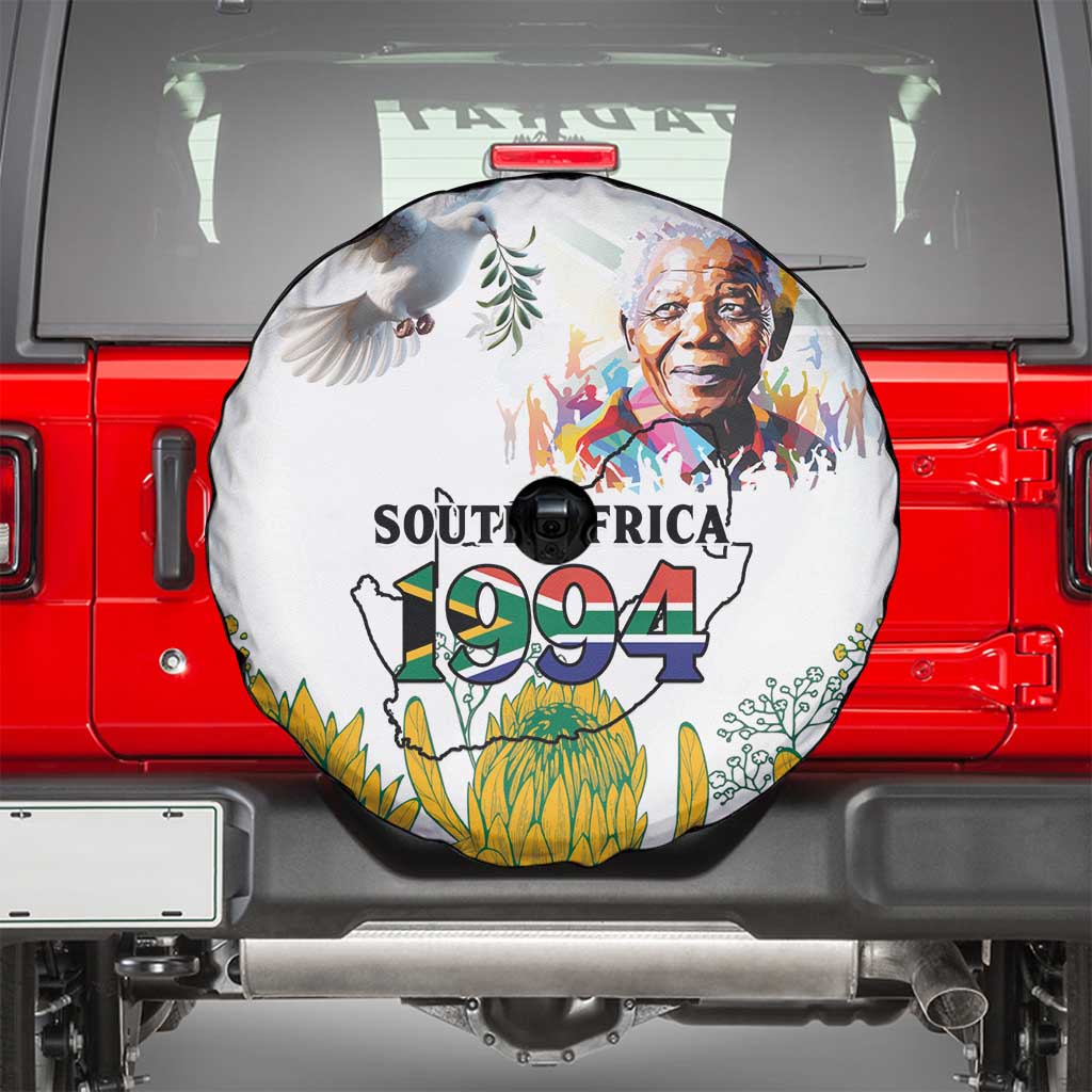Happy South Africa Freedom Day Spare Tire Cover Nelson Mandela With Protea