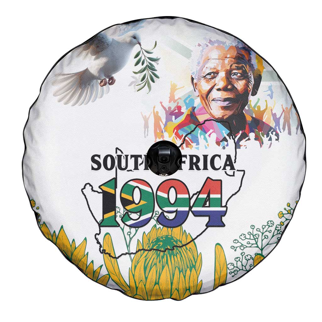 Happy South Africa Freedom Day Spare Tire Cover Nelson Mandela With Protea