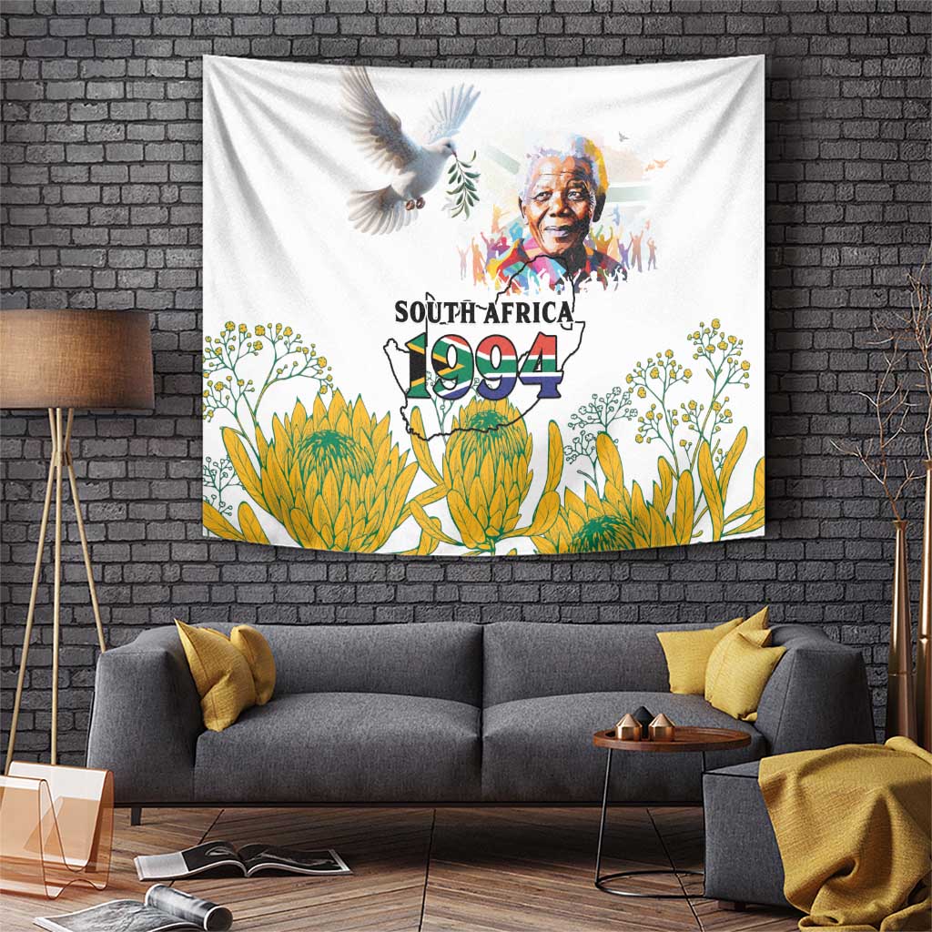 Happy South Africa Freedom Day Tapestry Nelson Mandela With Protea