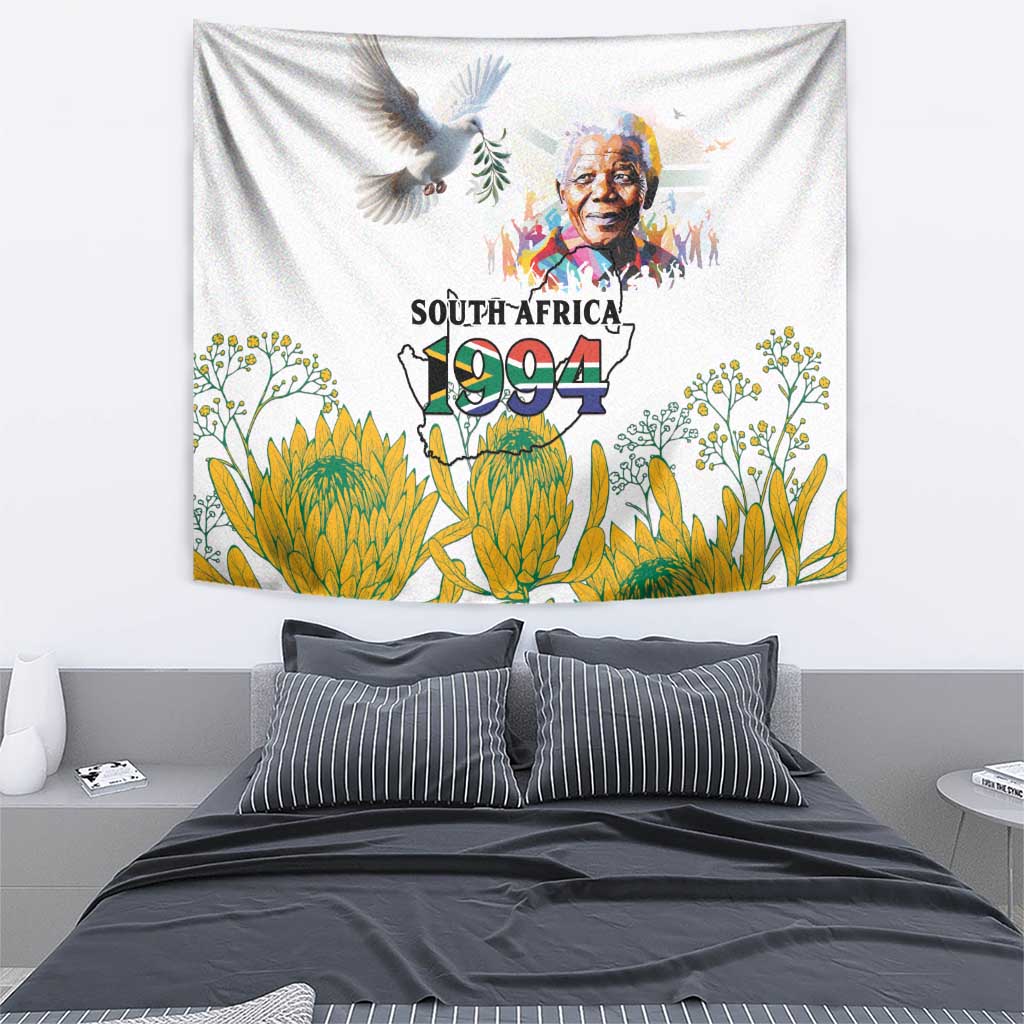 Happy South Africa Freedom Day Tapestry Nelson Mandela With Protea