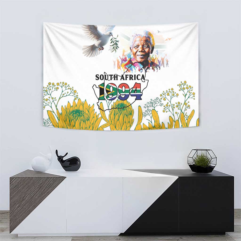 Happy South Africa Freedom Day Tapestry Nelson Mandela With Protea